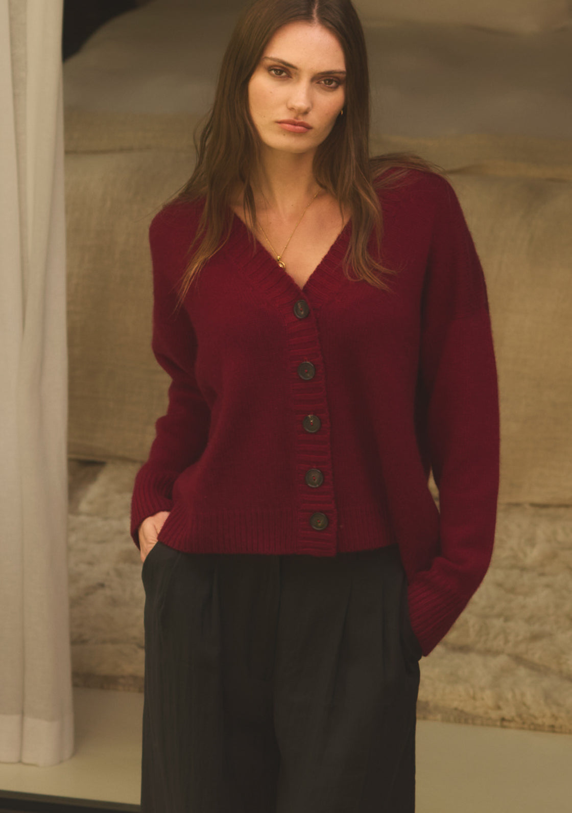 Cashmere Willow Cardigan - Ox Blood