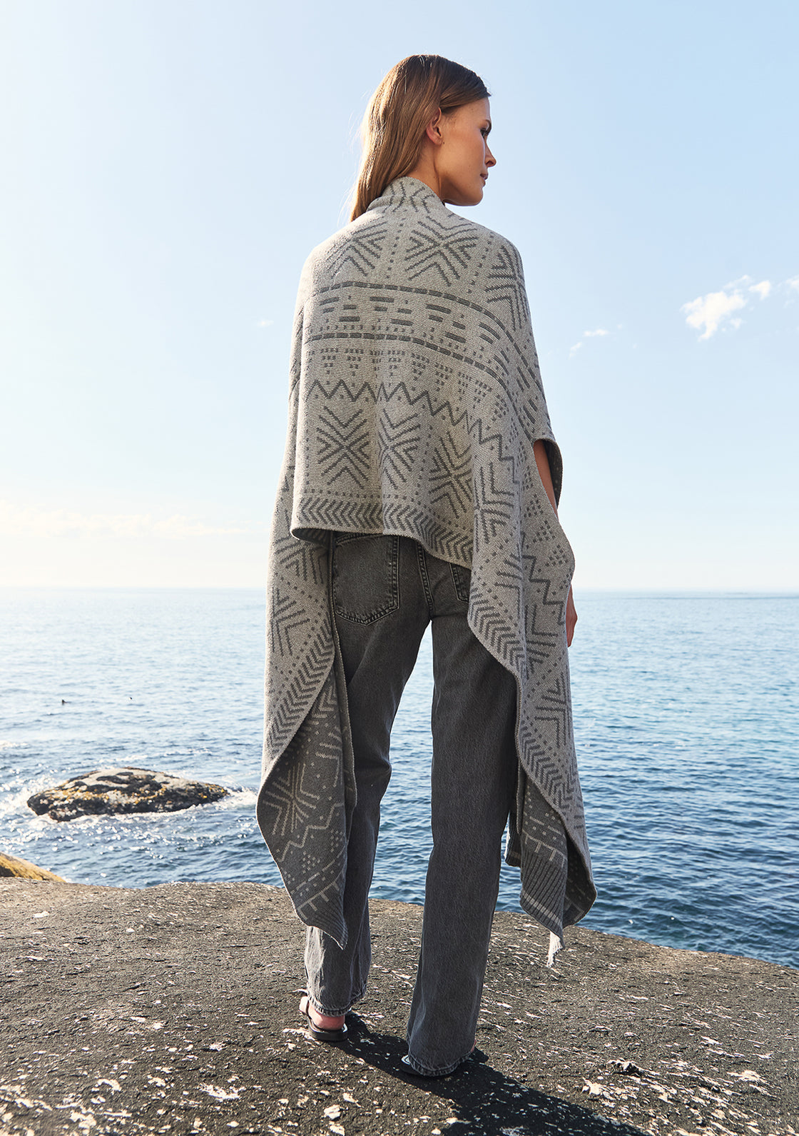 Oversized Reversible Scarf Cardigan - Grey