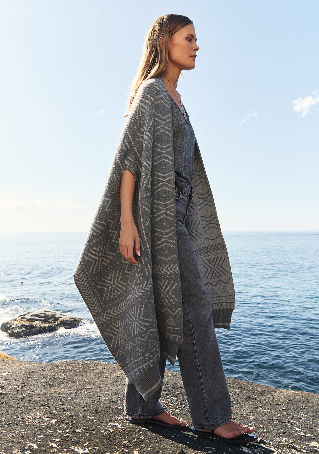 Oversized Reversible Scarf Cardigan - Grey