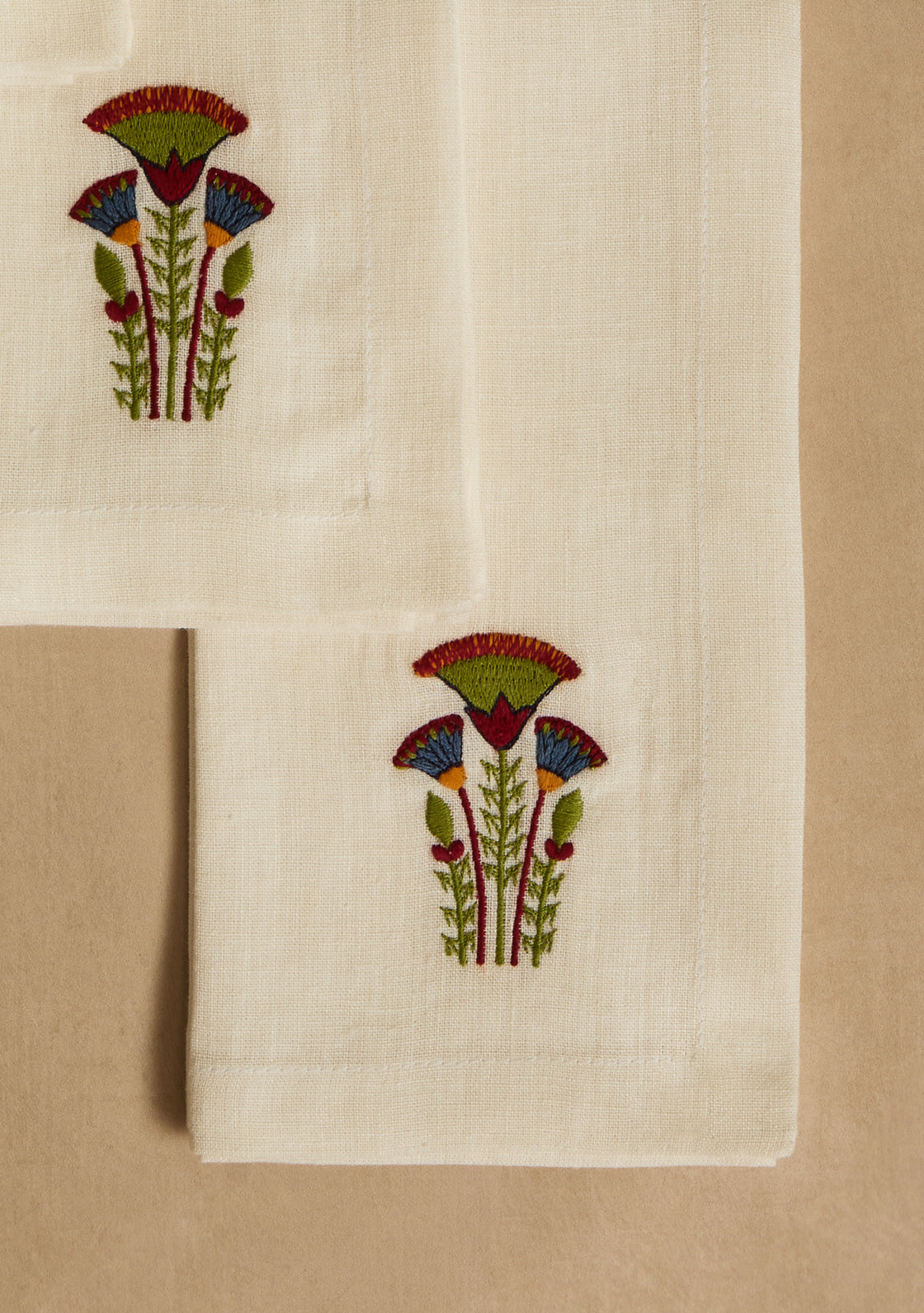 Ancient Lotus Embroidered Linen Napkins - set of 4