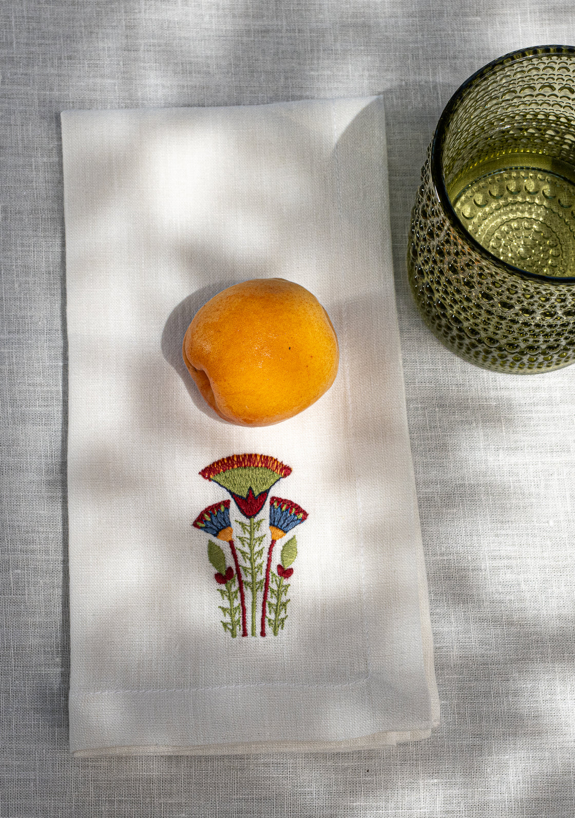 Ancient Lotus Embroidered Linen Napkins - set of 4