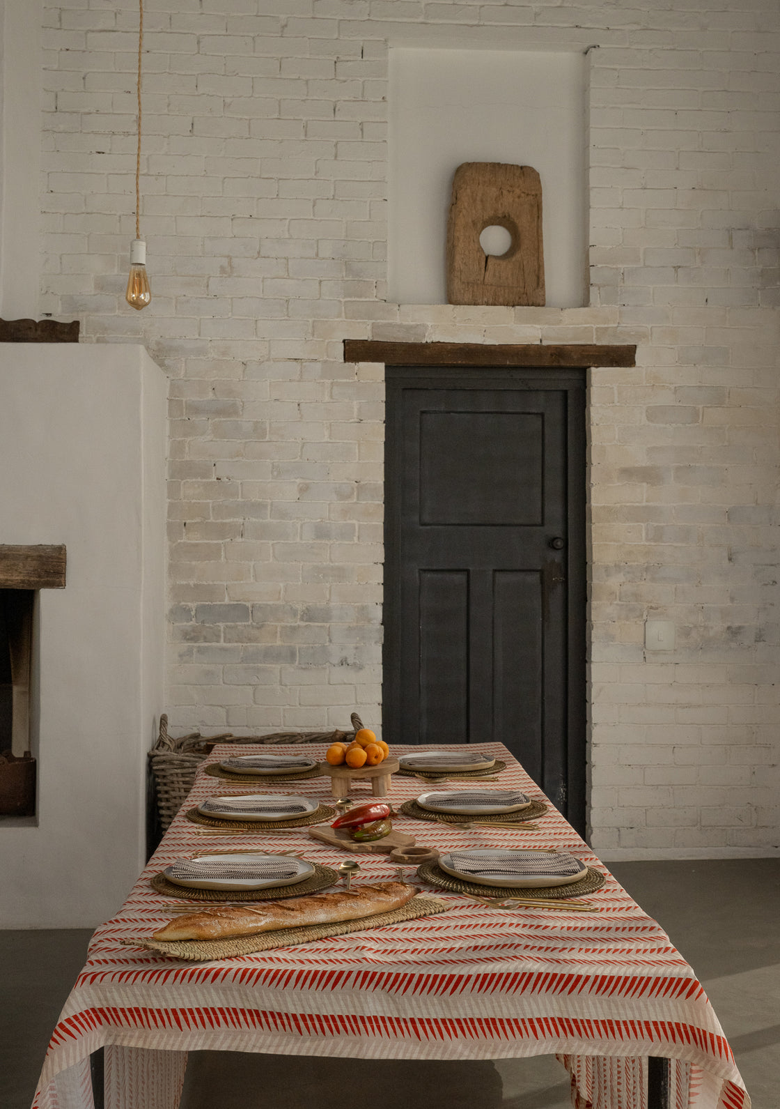 Linen Tablecloth in Burnt Leaves