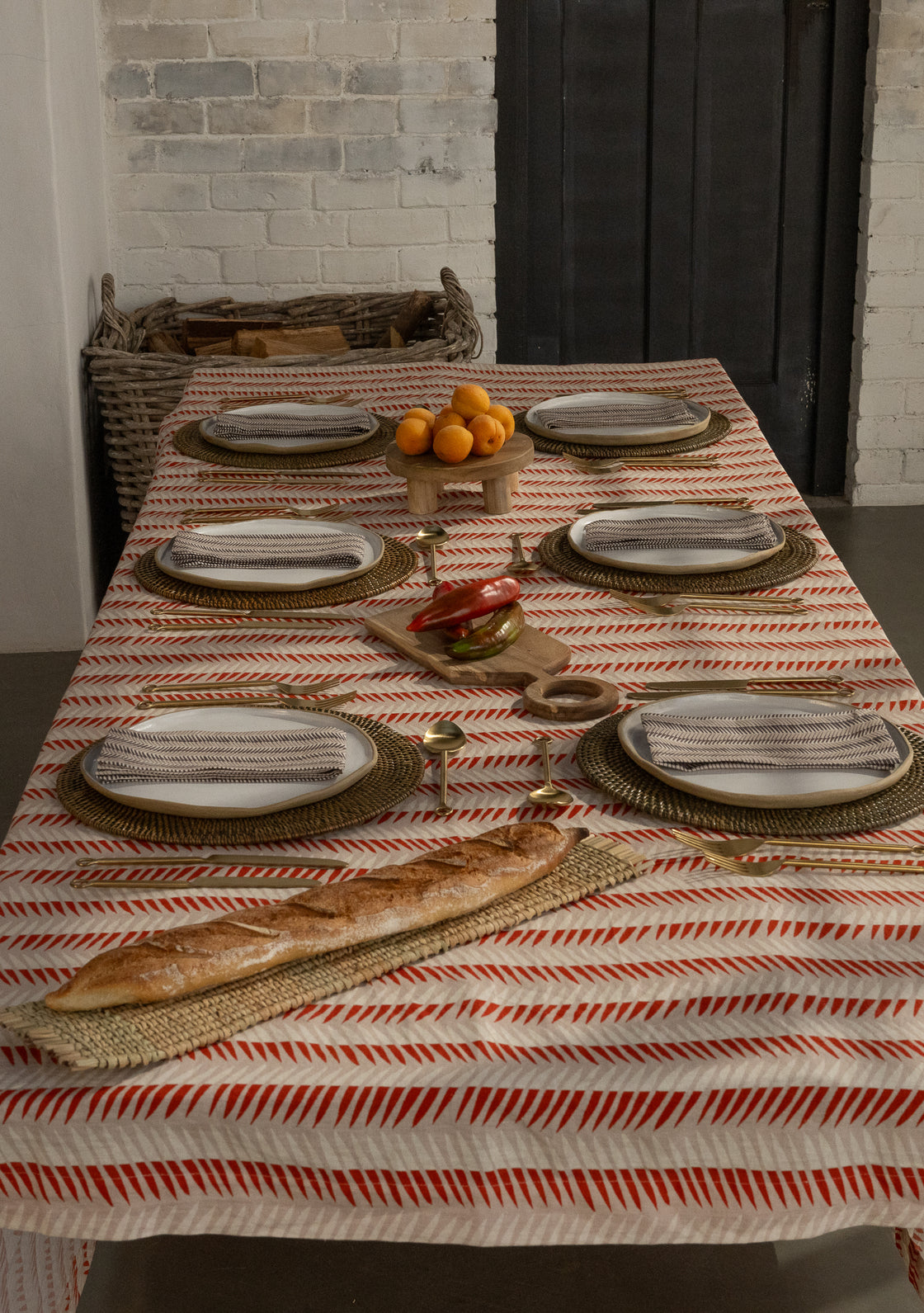 Linen Tablecloth in Burnt Leaves