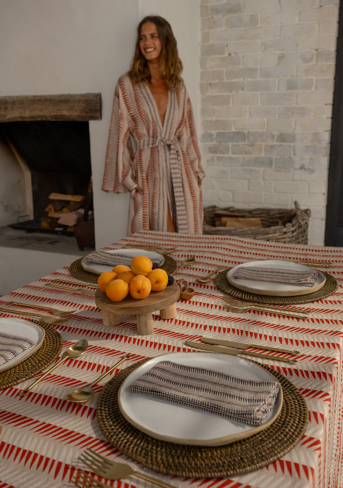 Linen Tablecloth in Burnt Leaves