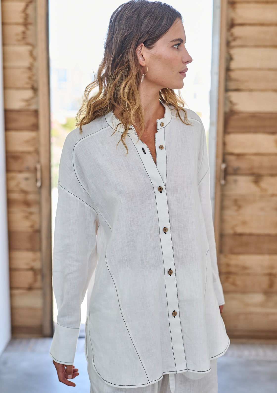 Pepper Linen Embroidered Over-Sized Shirt