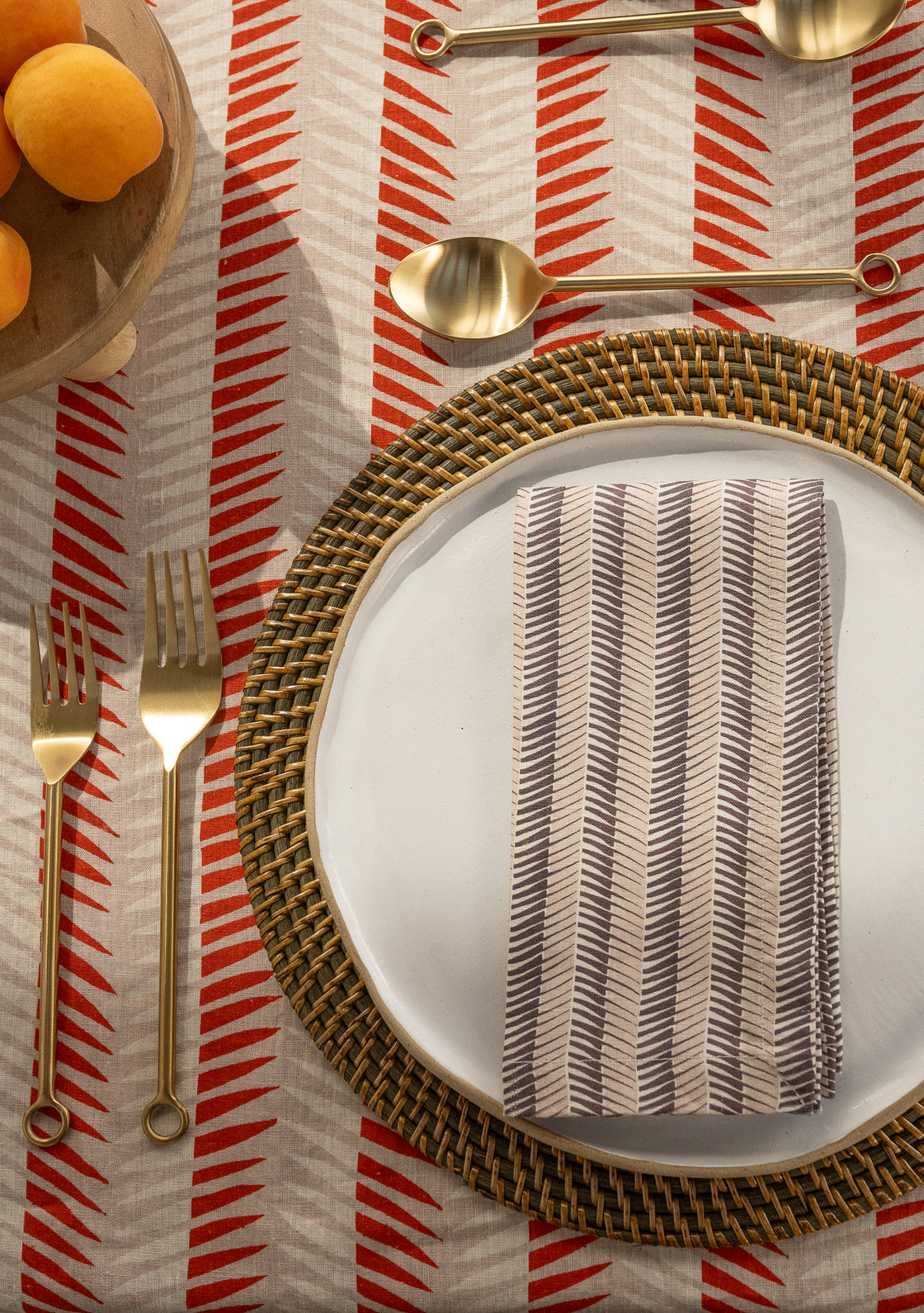 Linen Tablecloth in Burnt Leaves