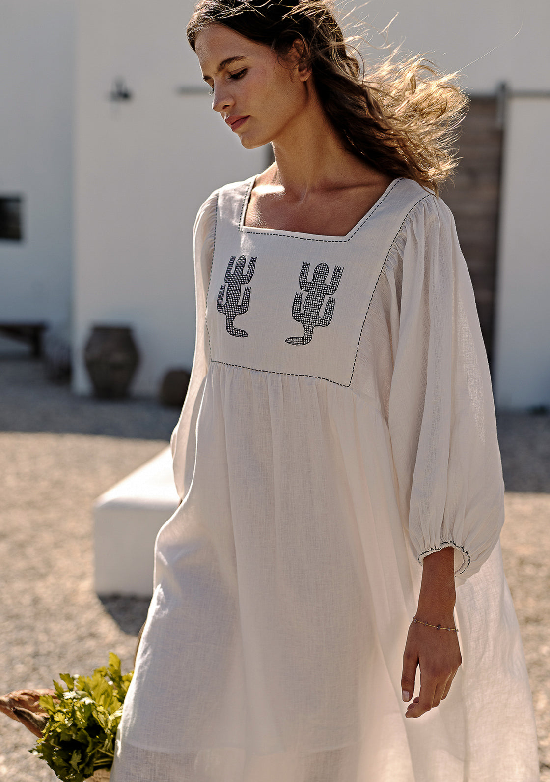 Linen Rosemary Dress with Embroidery