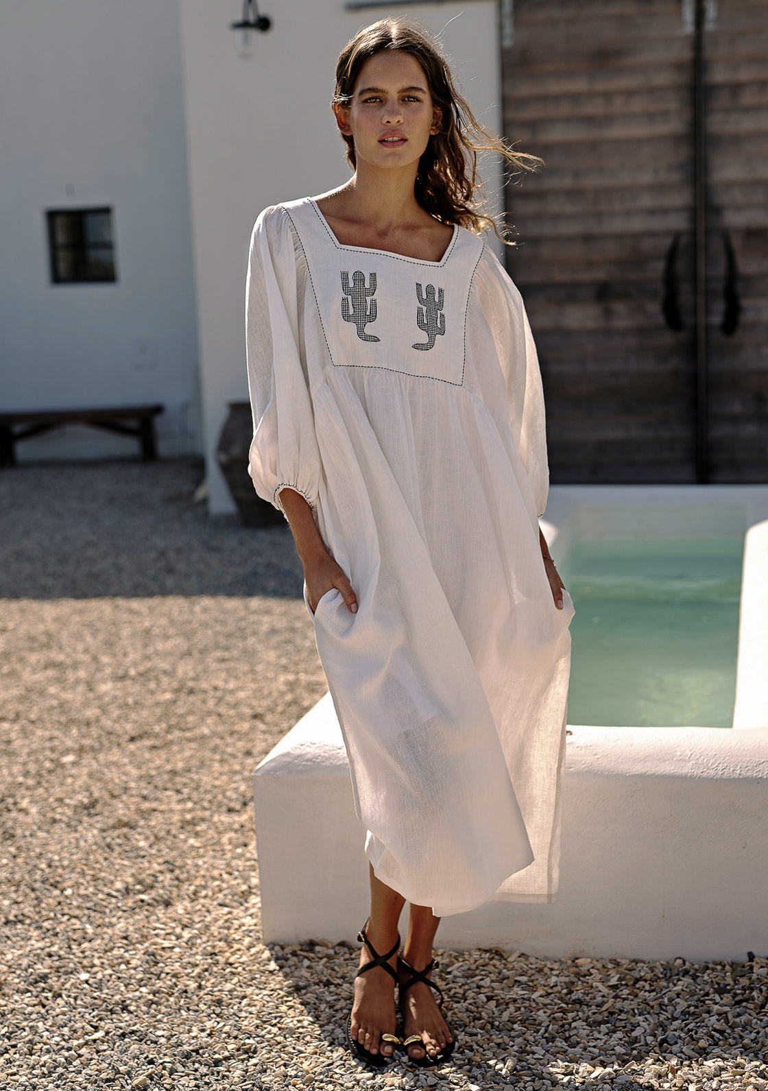 Linen Rosemary Dress with Embroidery