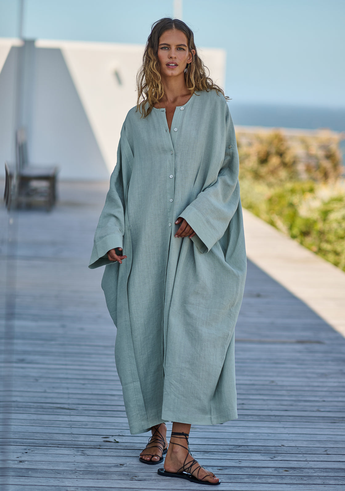 Linen Turmeric Dress in Sage