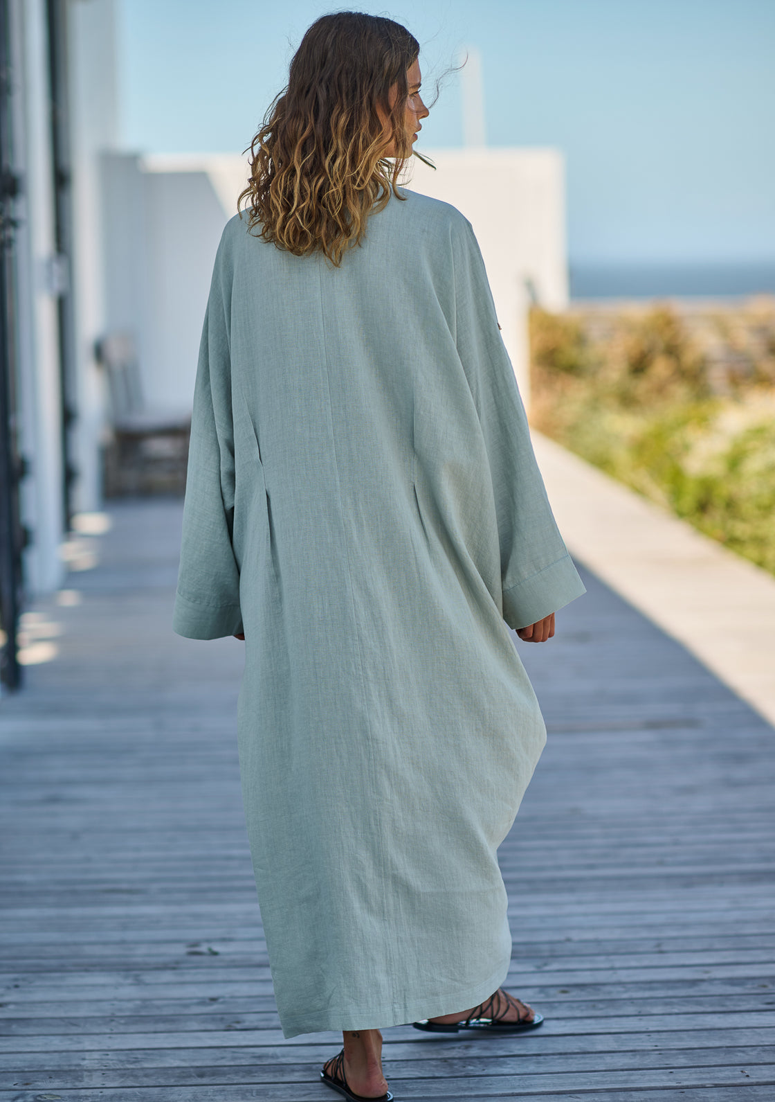 Linen Turmeric Dress in Sage