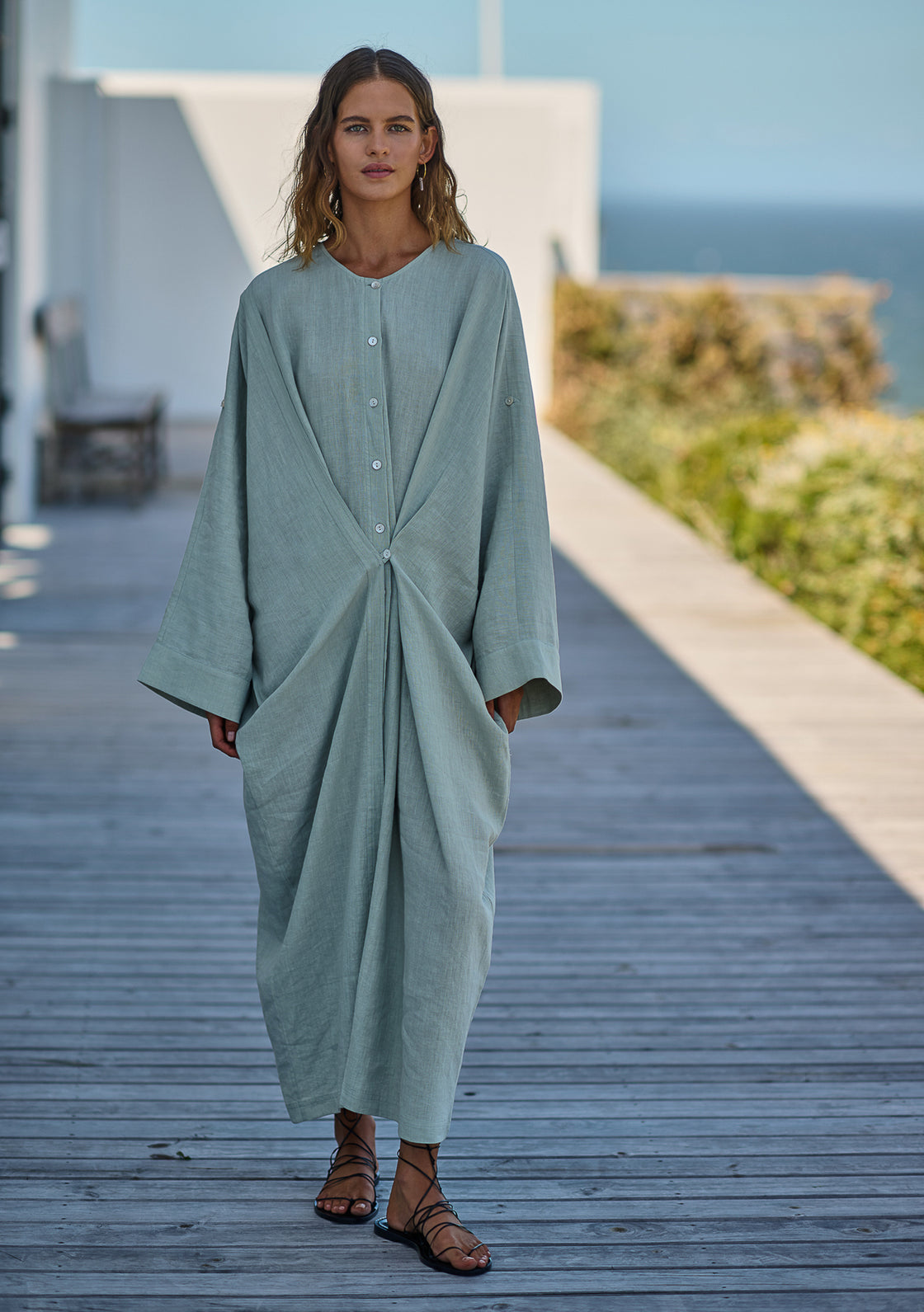 Linen Turmeric Dress in Sage